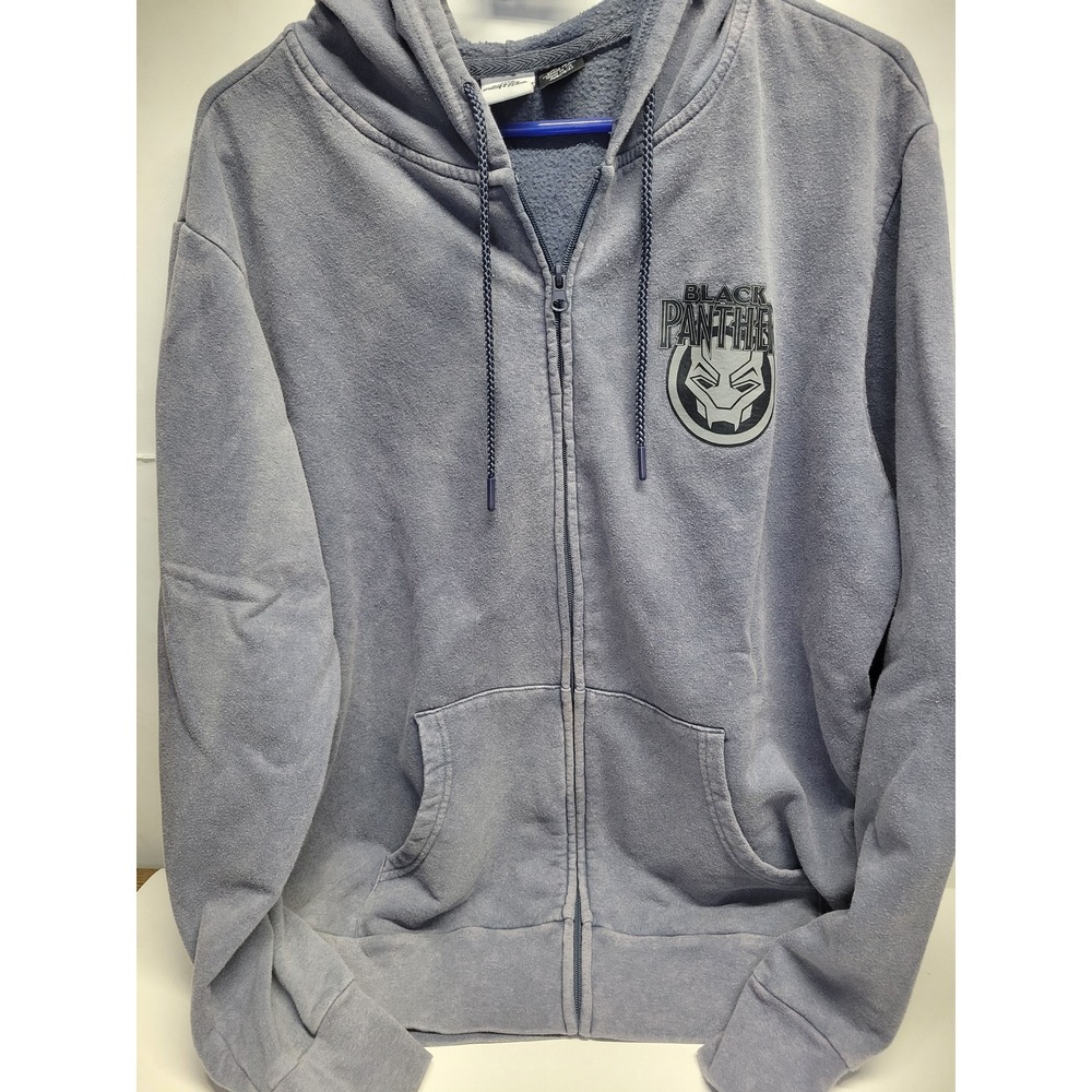 Vtg Marvel Black Panther Graphic Zip Up Hoodie Mens Size LG Gray Fleece Lined
